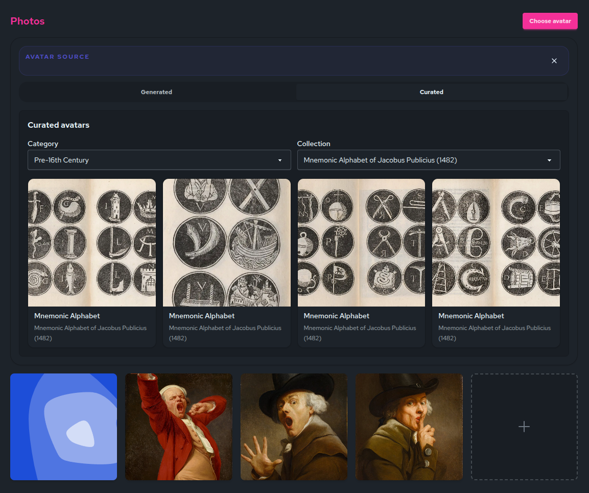 Avatar selection example