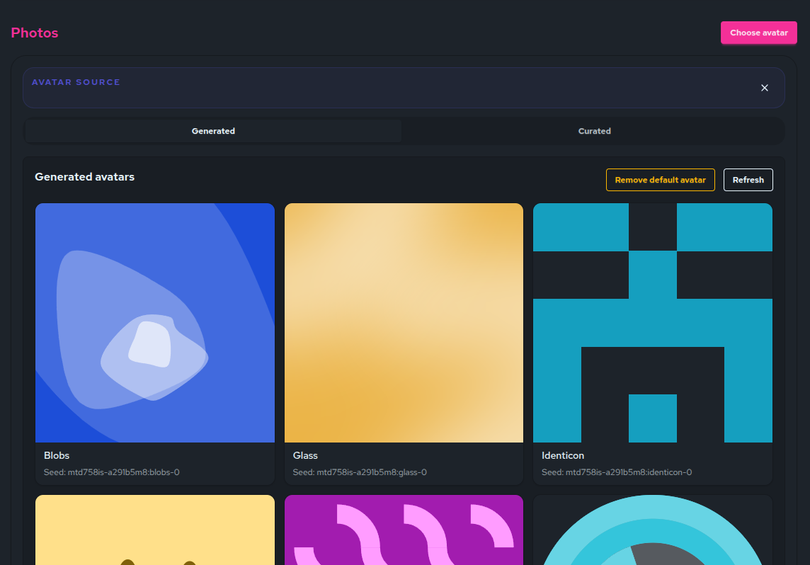 Generated avatar selection.