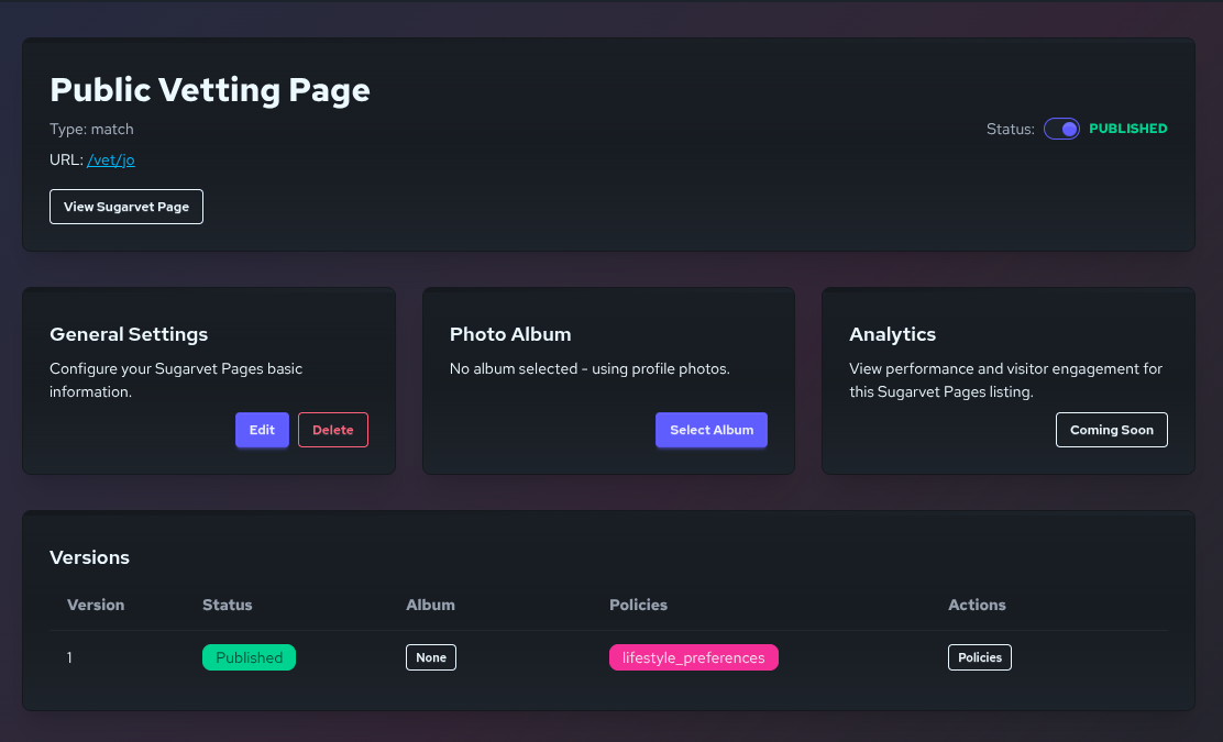 Example Sugarvet management view