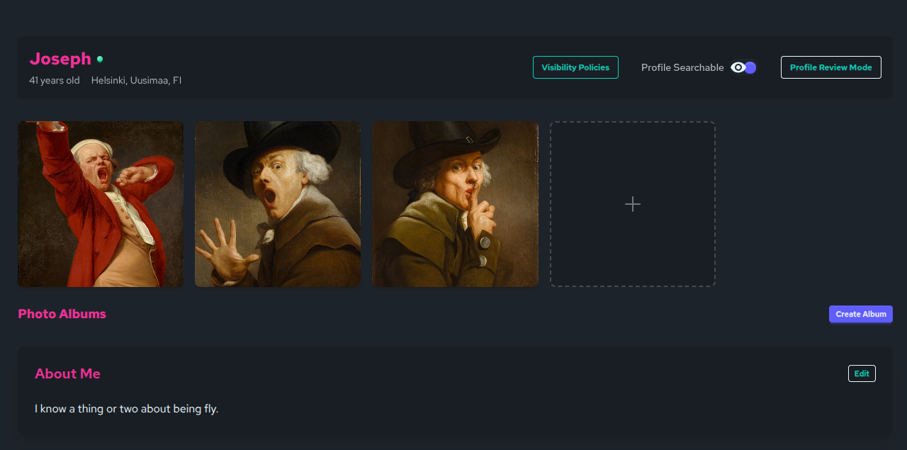 Detailed profile view showing verified attributes